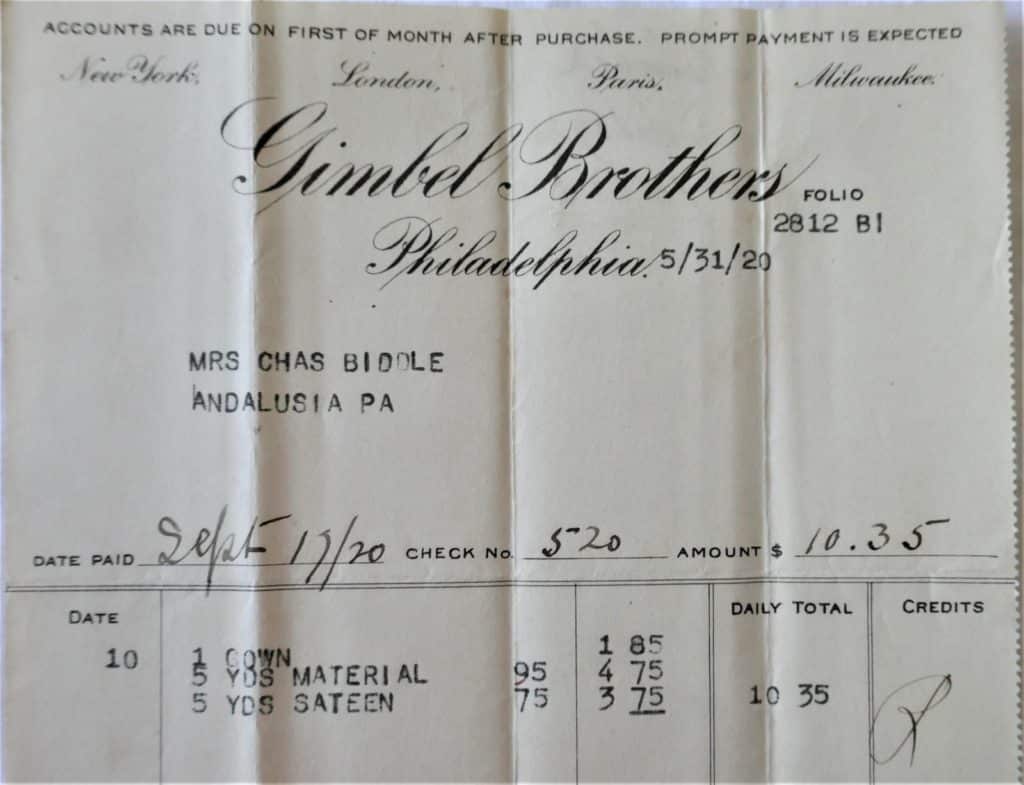 Receipts Tell Stories: Letitia Glenn Biddle | Andalusia Historic House ...